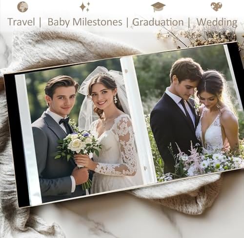 Photo Album 8x10 Clear Pages Pockets Leathe Cover Slip Slide in Photo Album Holds 50 Vertical 8x10 Photos Picture Book for Wedding Family (Dark Green) - Image 3