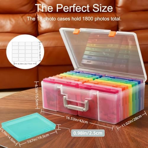 Photo Storage Box 5 x 7 Inches, 18 Inner Extra Large Photo Boxes with Dividers, Colorful Acid-Free Photo Storage Containers with Handle, Photo Organizer Craft Keeper for Photo, Craft, Stamp etc - Image 2