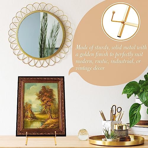 Leinuosen 2 Pcs Metal Easel Stand 16.5" H x 8.7" W x 4.3" D Table Top Easel Stand for Display Tripod Art Picture Mirror Modern Plate Holder for Display Book Photo Wedding Sign (Gold) - Image 4