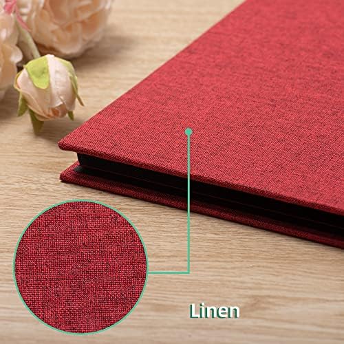 Photo Album Self Adhesive Scrapbook 3x5 4x6 5x7 6x8 Magnetic Album DIY Scrap Book 11x10.6 Inch 40 Black Sticky Pages Linen Cover DIY Photo Album(Red) - Image 4