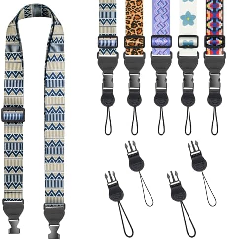 FIEIL Grey and Blue Geometric Shoulder Strap, Adjustable Camera Strap with 2 Sets of Quick-Release Buckles, Comfortable Neck Strap for iPad, Tablet, Camera, Laptop, Binocular, Luggage Bag by FIEIL
