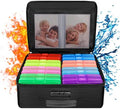 ENGPOW Fireproof Photo Storage Box with 16 Inner 4" x 6" Photo Cases(Multi-Colored), Photo Organizer with Lock, Collapsible Portable Photo Safe Containers with Handle for Photos, Picture, Craft by ENGPOW