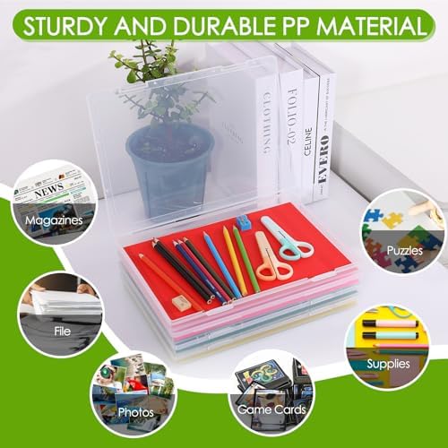 8 Pack Paper Storage Boxes, Scrapbook Paper Storage Fits 8.5" x 11.5" A4 Letter, Stackable Plastic Paper Storage with Snap for Protecting Scrapbooks, Photos, Game Card, Office Supplies, Files - Image 6