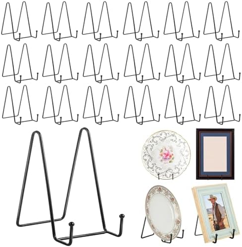 Acrux7 20 Pack Plate Stands for Display 6 Inch Easel Stand, Black Metal Photo Picture Stands, Small Plate Holders Display Stand for Displaying Decorative Plates, Platter, Book, Photo Easel (Black) by WelcometoAcrux7