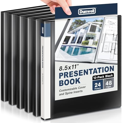 Dunwell Presentation Binder 24-Pocket, 8.5x11 Plastic Sleeves, Black by Dunwell