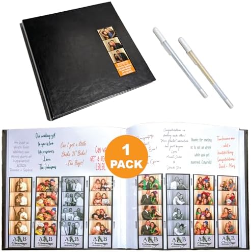 2x6 Photo Strip Album, Black Cover White Pages, 2 Gel Pens by PhotoBoothNook