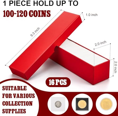 Teling 16 Pcs 2x2 Coin Storage Collectors Box, 9 x 2 x 2 Inches, Red - Image 2