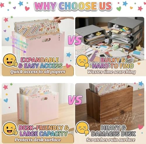 12x12 Scrapbook Paper Storage Organizer with 13 Expandable Pocket, Large Scrapbook Paper Storage for Craft Room Sticker Storage and Organization, Desktop Paper Holder (3 Pcs, Blue+Cream+Pink) - Image 5