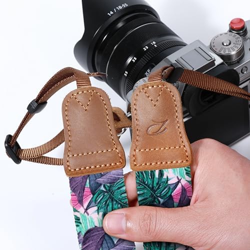 Padwa Lifestyle Camera Strap - 1.5" Soft Nylon Print Crazy Horse Cowhide Head Camera Straps for Photographers and All Cameras,Cute Adjustable Vintage Woven Strap for Adults & Kids(Green Leaf) - Image 4