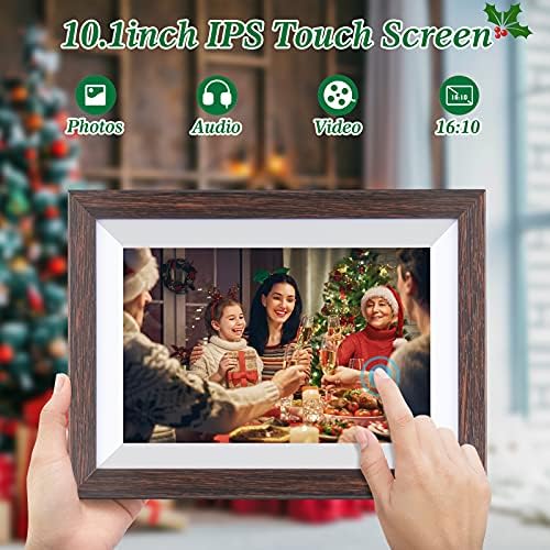 Frameo 10.1 Inch WiFi Digital Picture Frame with Frameo App, IPS Touch Screen HD Electronic Digital Photo Frame, Share Photos & Videos Instantly, Auto-Rotate Digital Picture Frame, Brown Wood - Image 3