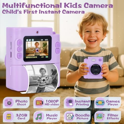 Cudinham Kids Camera Instant Print, Gifts for Age 3-12 Kids, 5 Rolls Paper - Image 2