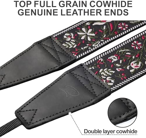 Padwa Lifestyle Camera Strap - 2" Full Grain Leather Ends Camera Straps for Photographers, Vintage Embroidered Cotton Weave Soft Strap Quick Release fits All Cameras - Image 3