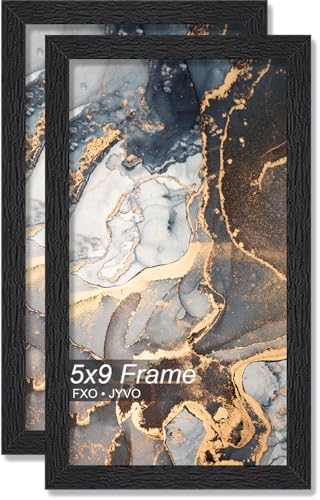 5x9 Picture Frame Set of 2 Black Engineered Wood Tabletop/Wall Hanging by Fxojyvo