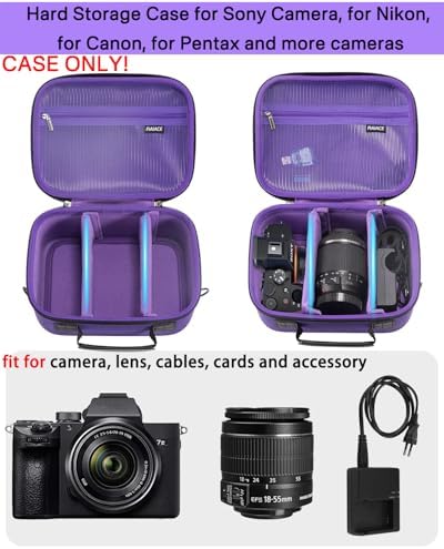 RAIACE Hard Case Compatible with Sony Alpha 7 II III IV/7R V Camera, for Nikon, for Canon, for Pentax and More. Mesh Pocket for Charger, Cables, Cards and Accessories. (case only) (Purple) - Image 2