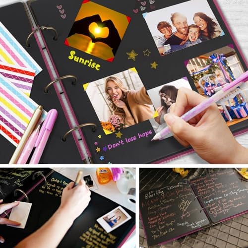 Photo Album and DIY Scrapbook, 10x10 inch 50 Pages Double Sided, Vintage Hardcover Three-Ring Binder Picture Booth Albums with 6 Colors 408pcs Self Adhesive Photos Corners for Memory Keep (Red) - Image 5