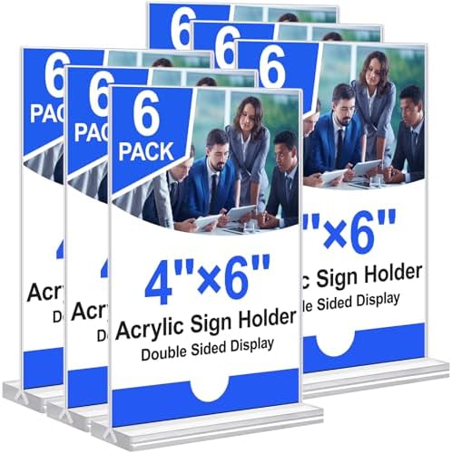 Acrylic Sign Holder 4x6 Vertical Plastic Signs Acrylic Frame Display Signs Table Stand Bulk 6 Pack by Unknown