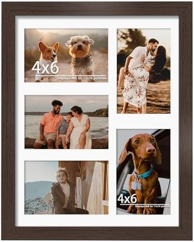 DUENPY 11x14 Collage Frame For 5 4x6 Photos Walnut by DUENPY