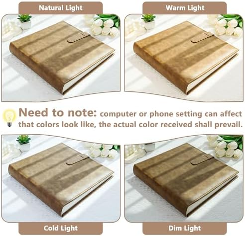 Vienrose Scrapbook Photo Album with Writing Space 12" x 12", Premium DIY Scrapbooking Albums with 100 Pages, Large Photos Book Faux Leather Cover for Wedding Family Baby Travel Graduation, Light Brown - Image 6