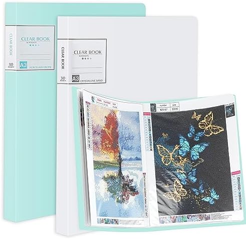 2 Packs A3 Diamond Painting Storage Book, Large 30x40 Diamond Art Storage Presentation Book with 60 Pags, Diamond Painting Art Portfolio Folder, Clear Pockets Artwork Storage Photo Album Refill Pag by MOSROAD