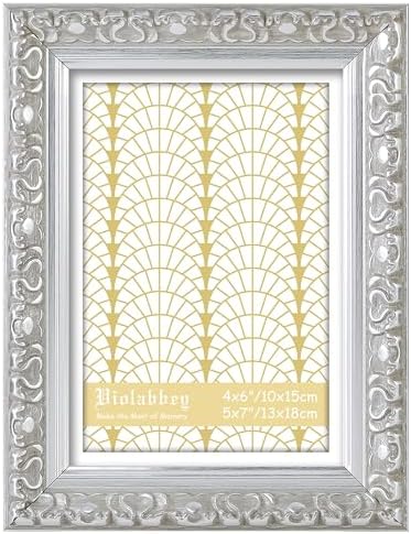VIOLABBEY 5x7 Picture Frame Silver, Ornate Vintage Photo Frame by violabbey