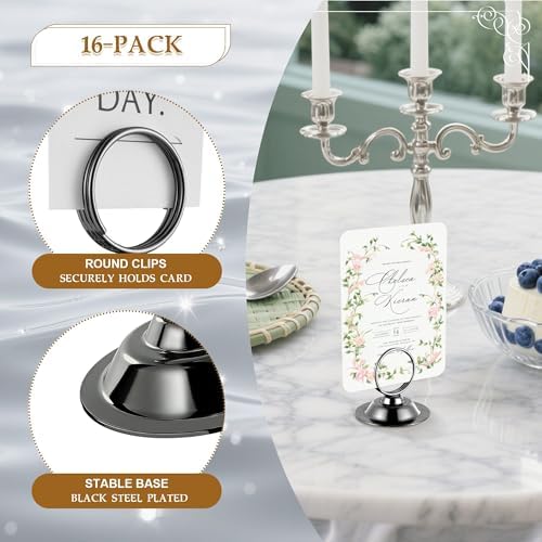 Urban Deco 16 PK Table Card Holder Place Card Holders Steel Card Holders for Photos, Food Signs, Memo Notes, Weddings, Restaurants, Birthday (Black) - Image 3