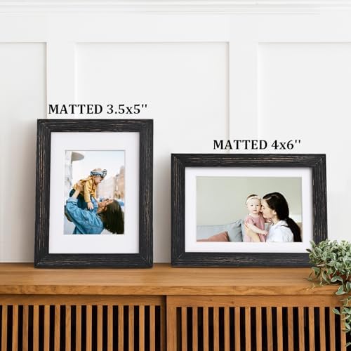 Egofine 5x7 Picture Frames Set of 4, Made of Solid Wood Covered by Plexiglass 3.5x5 and 4x6 with Mat or 5x7 without Mat, for Table Top Display and Wall Mounting Photo Frame, Driftwood Black - Image 6