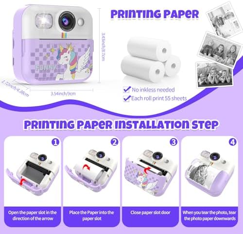 Kids Instant Print Camera, 1080P Printable Camera Toys for Girls Boys 3-10 - Image 6