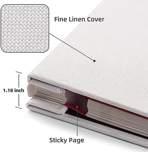 HoneyTolly Large Photo Album Self Adhesive, DIY Scrapbook Album for 4x6 8x10 10x12 Pictures, 60 Pages Linen Cover Memory Book, Ideal Gift for Family Wedding Baby Christmas Anniversary(White) - Image 3