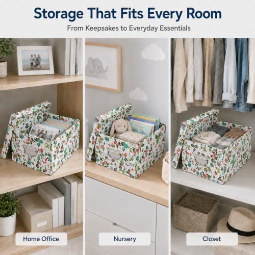 GUOZI Collapsible Storage Box, Decorative Memory box with Lid & Metal Reinforced Corners, Cardboard File Box with Handles, Organizer Gift Box for Keepsake Toy Photos Office Nursery Wardrobe Bookshelf - Image 6