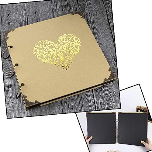 Photo Album DIY Scrapbook, 10x10 inch 50 Pages Double Sided, Vintage Hardcover Three-Ring Binder Picture Booth with 408pcs 6 Colors Self Adhesive Photos Corners (Champagne, Gold Blocking Heart) - Image 2