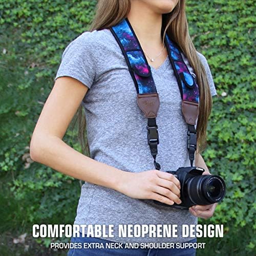 USA Gear TrueSHOT Camera Strap Neoprene Camera Straps - Padded Neck Strap, Accessory Pocket, and Quick Release Buckles - Compatible with Canon, Nikon, Sony and More DSLR and Mirrorless Camera - Galaxy - Image 2