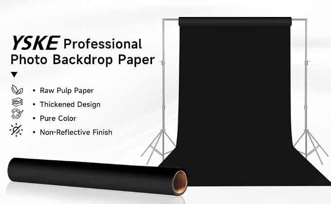 YSKE-Seamless Black Paper Backdrop Roll for Photography, Photo Background, and Photoshoot Cover–Roll of Paper with Backdrop Cover for Background Stand,Thick Anti-Wrinkle Matte(53''x16.4' Black) - Image 3