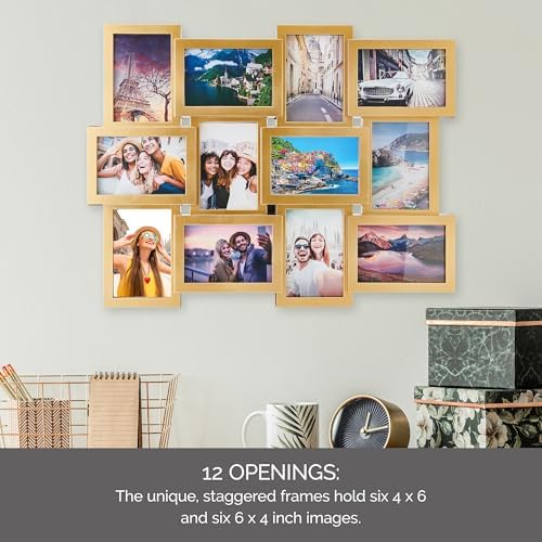 MELANNCO Collage Picture Frame for Wall, 12-Opening Gold Photo Collage Frame Holds Six 4x6 and Six 6x4 Photos, 23.25 x 18 Inch Wall Decor Display - Image 5