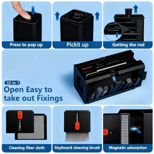 Inesore 32 in 1 Phone Cleaning Kit for iPhone AirPods MacBook Earbuds-Black - Image 4