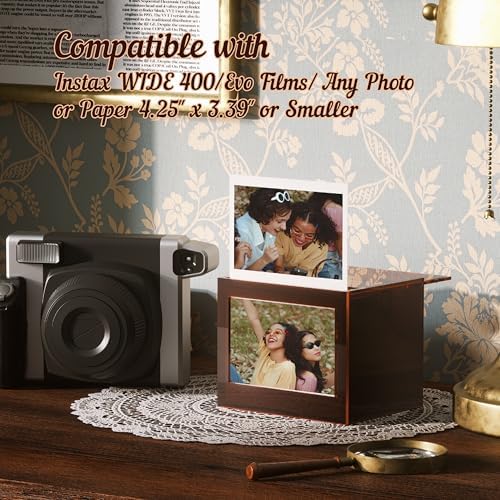 WINKINE Instax Wide Frame - Photo Storage Box for Instax Wide 400/300/210/200 Films, 4.25'' x 3.39'' Film Frame, Vintage Box with Sliding Lid, Amber, 1 Pack - Image 2