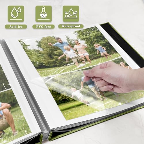 Large Photo Album Self Adhesive, DIY Scrapbook Album for 4x6 8x10 10x12 Pictures, 60 Pages Matcha Linen Cover Memory Book, Ideal Gift for Family Wedding Baby Christmas Anniversary - Image 4