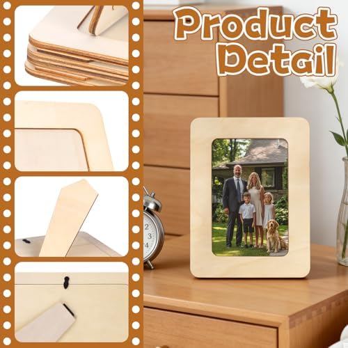 VOKOY 50 Pack Wooden Picture Frames for Crafts, DIY Wood Craft Picture Frames Bulk for 4" x 6" Photos,Unfinished Standing Photo Frames DIY Crafts Wood Decorate for Birthday Party Gifts - Image 3