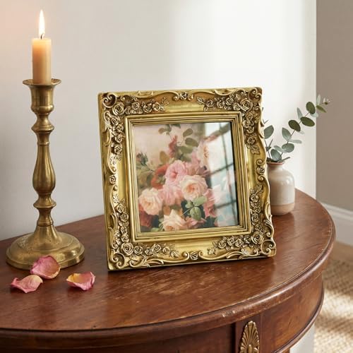 Cuspin 5x5 Gold Picture Frame Square Vintage Ornate Floral Photo Frame - Image 3
