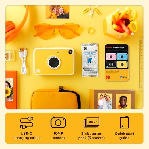 Kodak Printomatic+ Instant Print Digital Camera (Yellow) 10MP Portable Camera with Interactive RGB LED Status Indicator, Prints Full-Color Photos on Zink 2x3” Sticky-Backed Photo Paper - Easy & Fun - Image 3