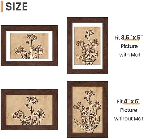 upsimples 4x6 Picture Frame Set of 10, Display Pictures 3.5x5 with Mat or 4x6 Without, Multi Photo Frames Collage for Wall or Tabletop Display, Brown - Image 5