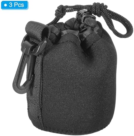 PATIKIL Camera Lens Bag, 3 Pcs 3" ID x 3.9" H Drawstring Pouch With Thick Protective Neoprene, Case for DSLR Camera Lens, Water Coffee Cups Black - Image 3