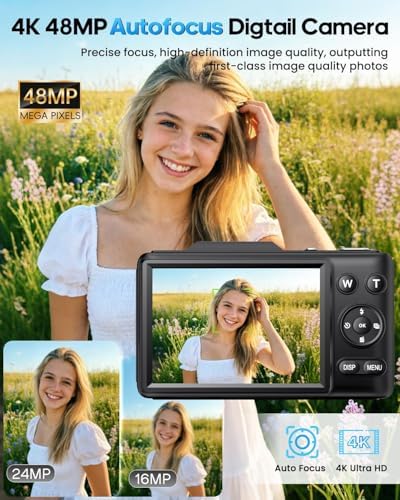 Digital Camera 4K for Kids-48MP Autofocus Vlogging Camera with 32GB Card, 16X Zoom, Anti-Shake, Compact Point and Shoot Camera for Teens Beginners, Birthday Gift Black - Image 3