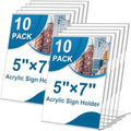 10 Pack Acrylic Sign Holder 5 x 7, L-Shape Clear Plastic Display Stand for Tabletop, Acrylic Stands for Flyers, Table Paper Holder, Vertical Sign Holder 5x7 for Restaurants, Office and School (Slant 10 Pack 5x7) by Seencool