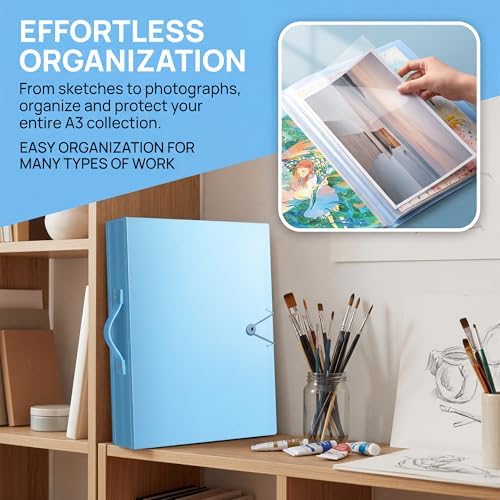 Huacan A3 Art Portfolio Folder - 30 Pocket (60 Pages) Art Portfolio Binder with Handle, Large Capacity Artwork Storage Organizer for 12x16in - Image 3