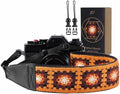 Padwa Lifestyle Yellow Crochet Camera Strap - 2" Full Grain Leather Ends Camera Straps for Photographers, Vintage Embroidered Cotton Soft Suede Fabric Padded Strap with Quick Release fits All Cameras by PadwaLifestyleCameraStrap