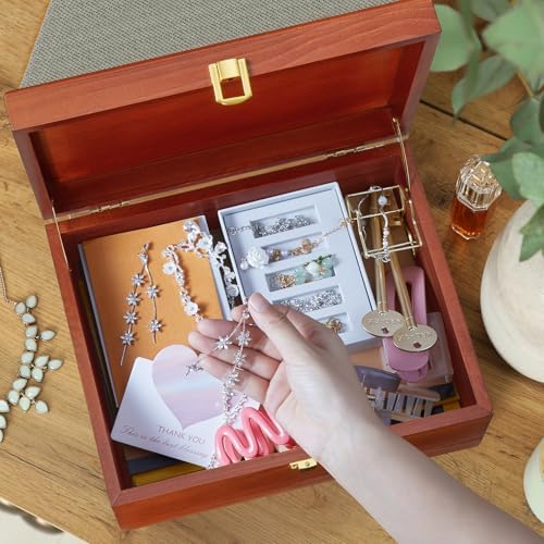 DRASTAR Wooden Keepsake Box, Large Storage Box with a Hinged Lid, Memory treasure box for Crafts and Photo Storage - Image 2