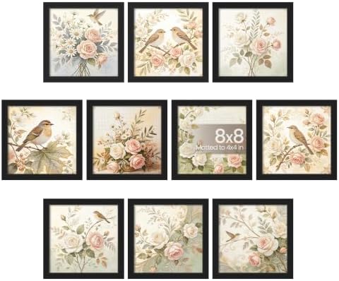 upsimples 8x8 Picture Frame, Photo Collage Wall Decor Set of 10, Black by upsimples