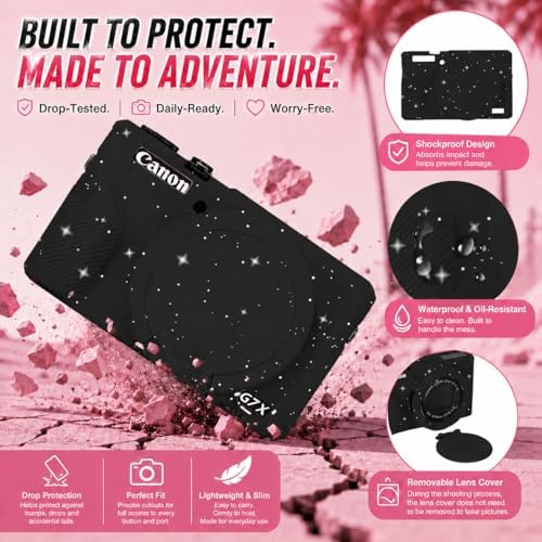 Camera Case for Canon G7X Mark III,Soft Silicone Protective Cover with Removable Lens Cap,Shockproof Anti-Scratch Compatible with Canon PowerShot G7X3 for Women (Black Star) - Image 5