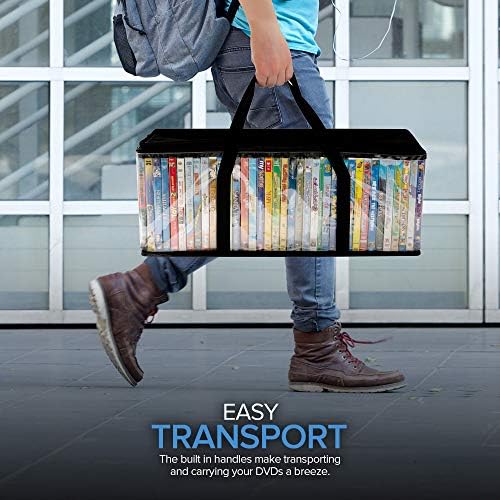 Stock Your Home DVD Storage Bags (Set of 4) Media Organizer Bag for DVDs, CDs, Blu Ray Disc, Movie Cases, VHS Box, Video Game Disks, Clear Plastic Holders with Carrying Handles and Zipper - Black - Image 6