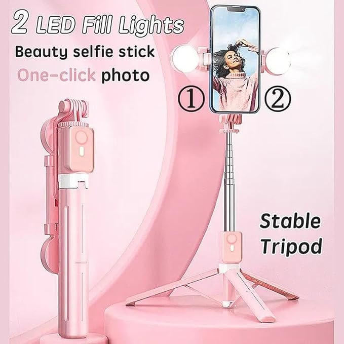 Selfie Stick Tripod with Light and Bluetooth Remote, 67" Extendable Mini Tripod Stand for iPhone Samsung Android, 6 in 1 Wireless Selfie Stick for TikTok YouTube Live Streaming(Pink) - Image 2